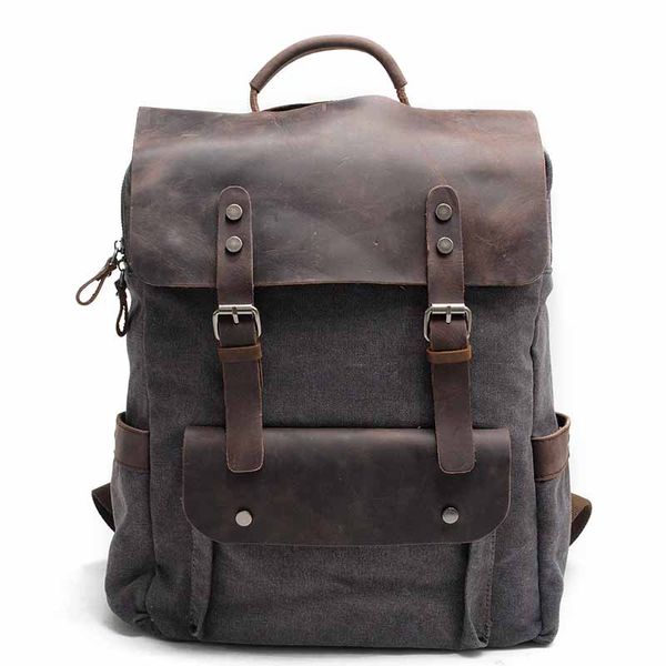 

retro wear resistant canvas leather women backpack purse men bagpack casual school bags travel bag big capacity bag