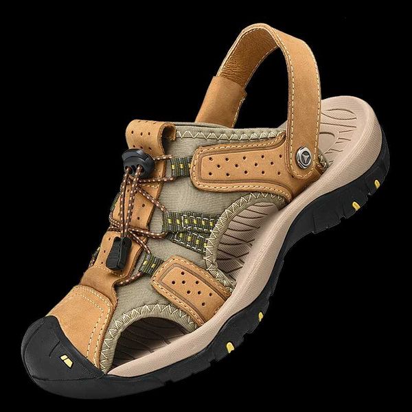 

handmade sandals 2020 outdoor sandals genuine cow leather men summer beach shoes comforable water shoes plus size 38-47, Black