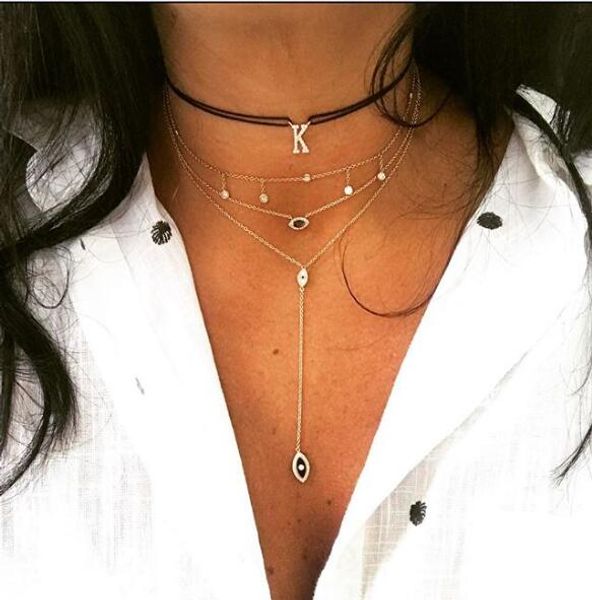 

yellow rose gold color y shape lariat necklace for women 925 sterling silver enamel eye charm long necklaces & pendants