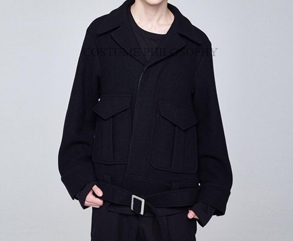 

s-6xl 2019 autumn men's new fashion personalized large size customization loose lapel wool jacket, Black