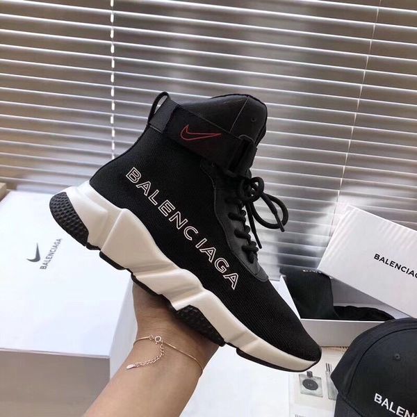 

joint cooperation paris socks shoes velcro couple casual high-sneakers men and women thick bottom daddy shoes size :35-45 02, Black
