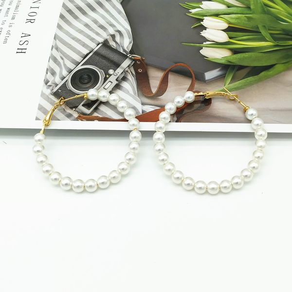 

2019 korean style new fashion hoop earrings for women imitation pearl round circle trendy earrings wholesale dropshipping, Golden;silver