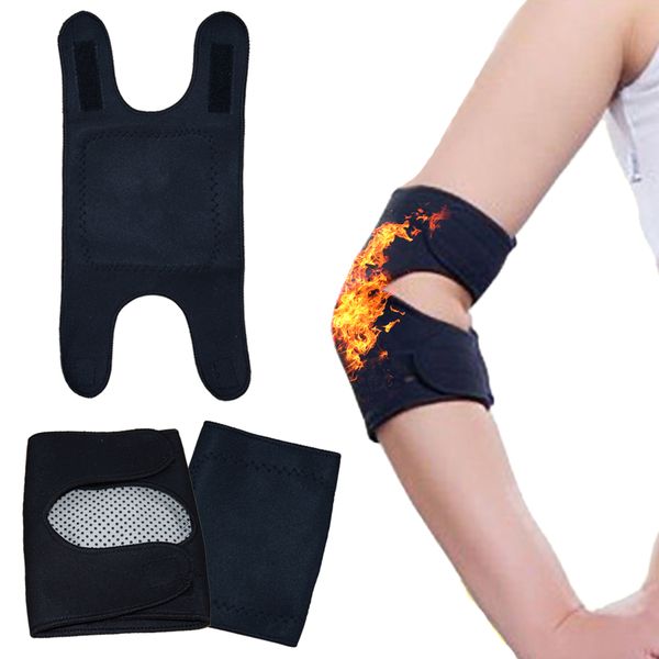 

vertvie 1 pair self-heating elbow brace belt elastic arthritis protector brace arm pad gym soprting elbow pads arm health care, Black;gray