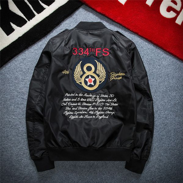 

men jacket streetwear hip hop pilot army baseball thin coat jacket man european design embroidery cartoon bomber, Black;brown
