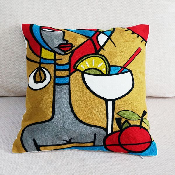 

100% canvas abstract painting square pillow cover embroidered cushion cover car chair sofa pillow case 45x45cm without stuffing