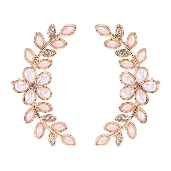 

wedding spiral pearl beads leaves stud earrings charm rhinestone flowers for women piercing trendy earring jewelry wholesale, Golden;silver