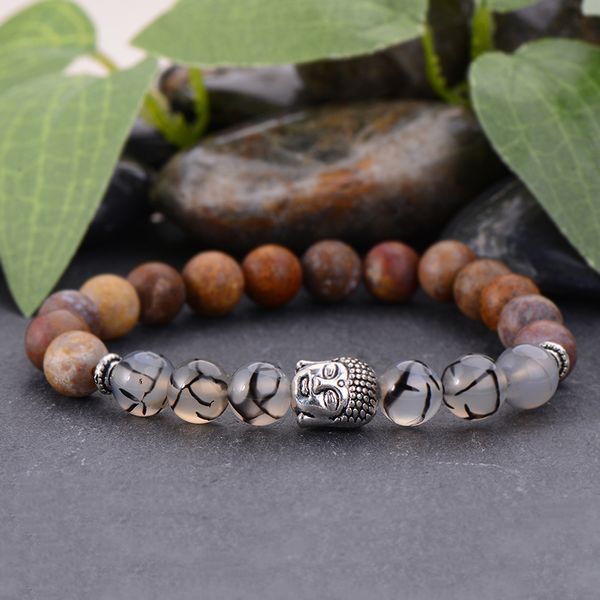 

vintage manatural stone strand bracelet for men mala jewelry ethnic tibetan buddha head beaded bracelets & bangles gifts, Black