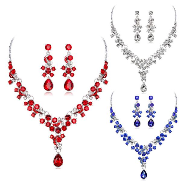 

luxury indian bridal necklace earrings sets fashion crystal wedding jewelry sets for women brides party costume jewellery, Slivery;golden