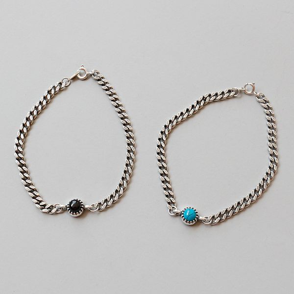 

new vintage style handmade wide chain bracelets for women chic wind 925 sterling silver black agate turquoise bracelet