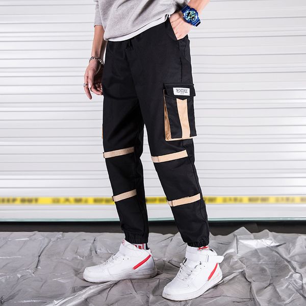 

men's with pockets harem pants 2019 hip hop casual male joggers trousers fashion hiphop streetwear, Black