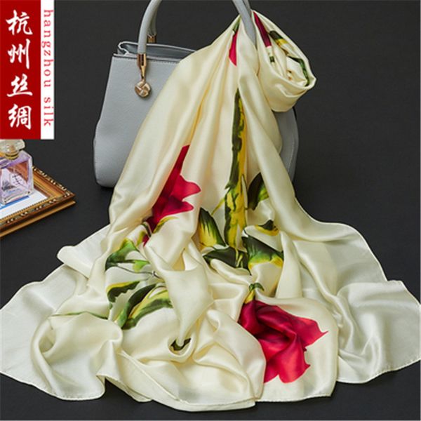 

180x90cm bird flower printed silk chiffon fabric nature silk fabric material sew women dress scarf hg01, Black;white