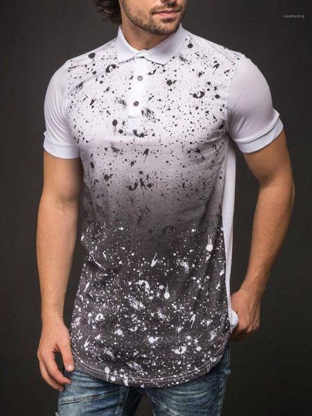 

printed longline curved polos shirts short sleeved long tees mens 19ss stylish designer polos 3d, White;black