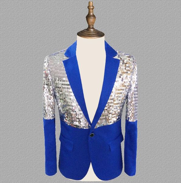 

sequins blazer men suits designs jacket mens stage costumes for singers clothes dance star style dress punk rock masculino blue, White;black