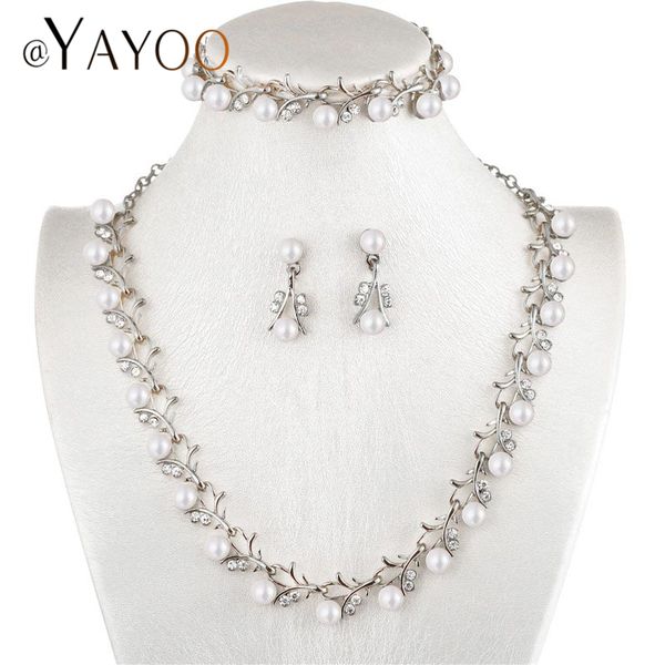 

ayayoo african beads jewelry set fashion simulated pearl crystal jewelry sets for women wedding accessories jewelery costume, Silver
