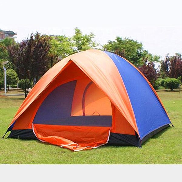 

new quality outdoor camping 4 people 2 door double waterproof glass fiber rod portable tent(blue,green
