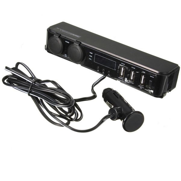 

12v автомобиль заднее сиденье крепление 3 порта usb зарядное устройство прикуривателя гнездо адаптер зарядное устройство + цифровой вольтмет