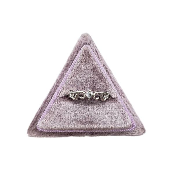 

velvet double ring box trangle wedding ceremony ring box with detachable lid, Pink;blue