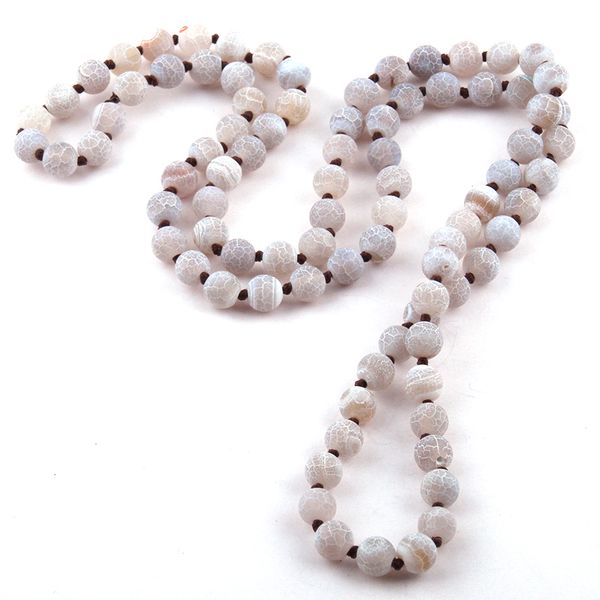 

fashion jewelry agat semi precious stones bead long knotted necklace, Silver