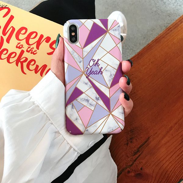 

for iphone xs max phone cases marbling geometric stitching scrub luxury pc all-inclusive hard cell phone case for iphone 6 7 8 plus