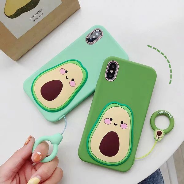 

Авокадо 3D Мягкий силиконовый чехол для Iphone 11 Pro XR XS MAX X 10 8 7 6 резиновый мультфильм мода роскошный сотовый телефон задняя крышка кожи + ремешок талреп