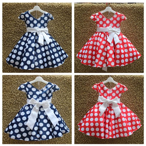 

baby kids girls princess party polka dot bow sleeveless gown formal dress 3-9y, Red;yellow
