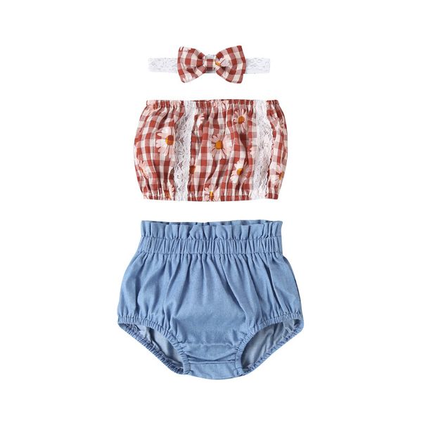 

clothing sets summer infant baby girl outfits clothes off shoulder crop vest flower print shorts cute headband set 3-24m, White
