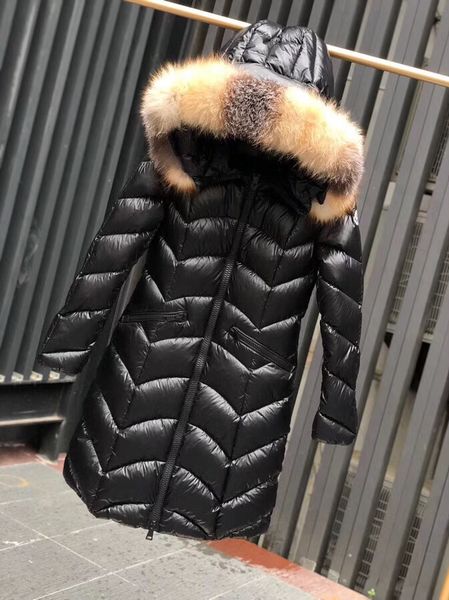 

2018 winter women fashion down jacket thick women's brand high raccoon hair colla hooded coat warm women parkas outwear silm, Black