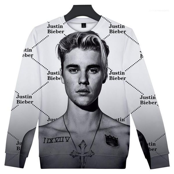 

bieber fashion o neck long sleeve sweatshirts justin 3d digital print mens hoodies, Black