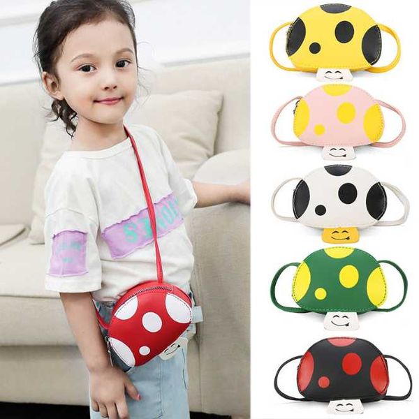 

pu leather cartoon mushroom baby girls mini shoulder crossbody bags cute children's coin purse boy kids money pouch small wallet, White
