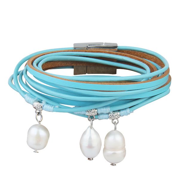 

elling new natural freshwater pearls european and american jewelry two circles of multilayer cowhide pearls pendant bracelet female bead, Golden;silver