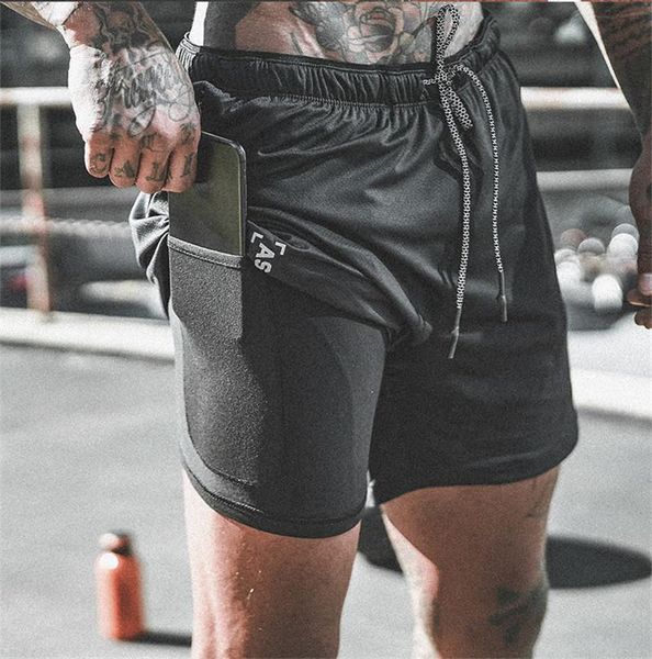 

arrival summer double-deck mens shorts fitness bodybuilding breathable quick drying short gyms casual joggers knee length dry pants m-xxxxl, White;black