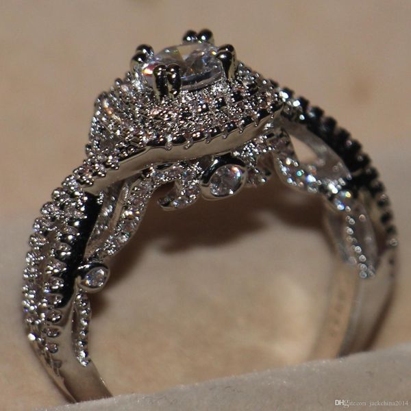 

виктория вику 2016 new hot роскошные ювелирные изделия 925 серебро белый топаз имитация алмазный бриллиантовые обручальное кольцо женщины ко, Slivery;golden