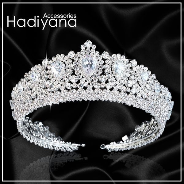 

hadiyana new bling wedding crown diadem tiara with zirconia crystal elegant woman tiaras and crowns for pageant party bc3232, Golden;white