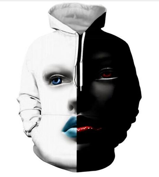 

новая мода толстовки черный белый девушка 3d печати мужчины женщины спорт толстовка дизайнер толстовка пуловер с длинным рукавом уличная lms, Black