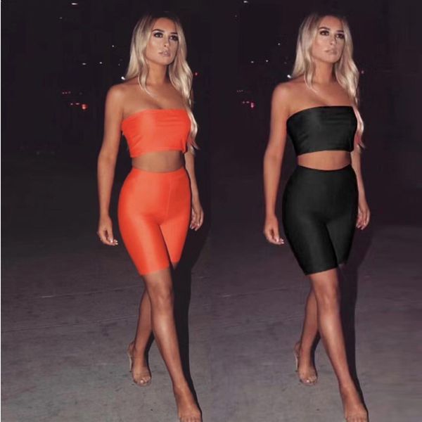 

fashion orange black bandage playsuit strapless two 2 pieces set playsuit club party jumpsuit wholesale, Black;white