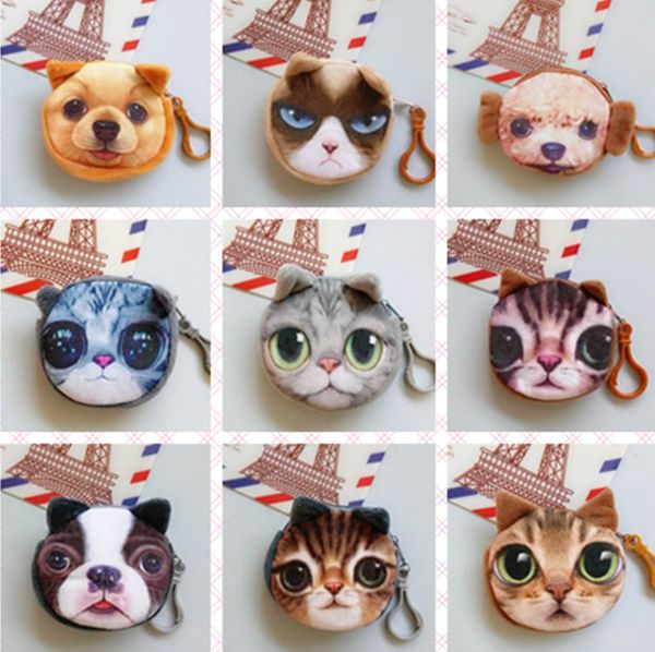 

1piece little 8cm mini coin bag cat key hook plush coin bag pouch dog coin purse wallet holder, Red;black
