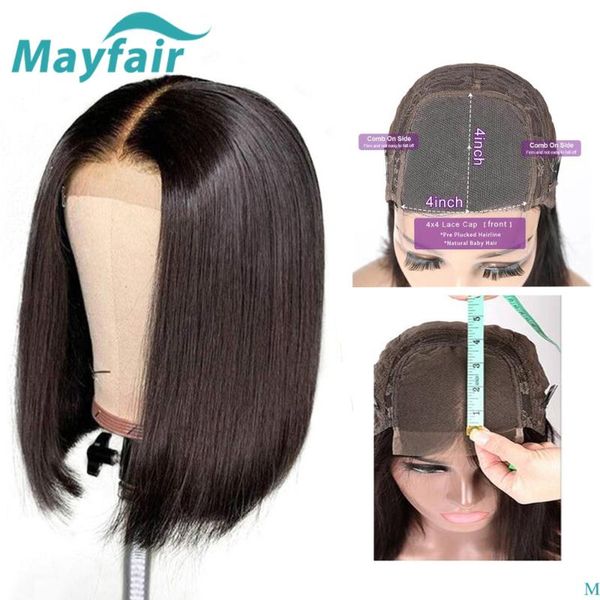 

mayfair short bob lace front wigs for black women human hair wigs 4x4 lace closure brazilian straight front, Black;brown