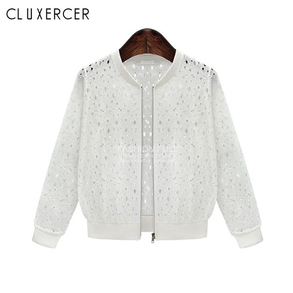 

2018 summer women thin hollow out lace jacket plus size long sleeve sunscreen short jacket casual female white outwear coat, Black;brown