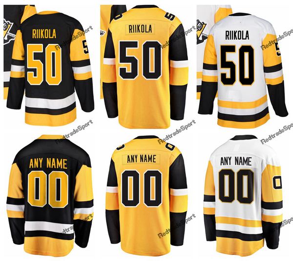 

2019 new alternate yellow juuso riikola pittsburgh hockey jerseys mens custom name home #50 juuso riikola stitched hockey shirts, Black;red