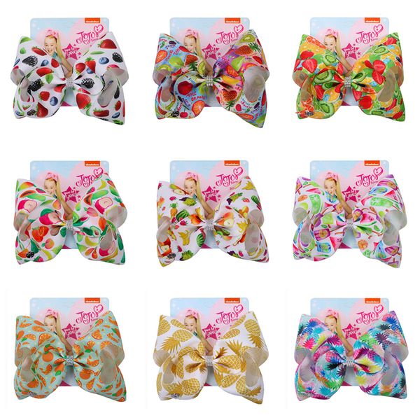 

13 styles fruits printed jojo bows with clip hair accessories for girls jojo siwa hair bows 8 inch large hair bow dhl ss122, Slivery;white