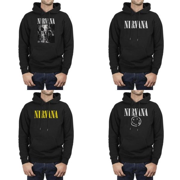 

men design printing music nirvana rock band black pullover hoodies vintage band winter hoodie logo white yellow logo bleach vestibule in