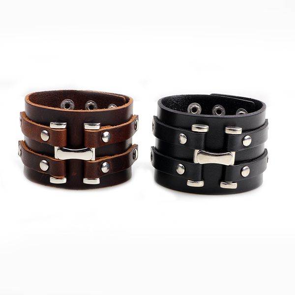 

nice neutral bracelet nice neutral bracelet fashionable retro leather adjustable men's width alloy, Golden;silver