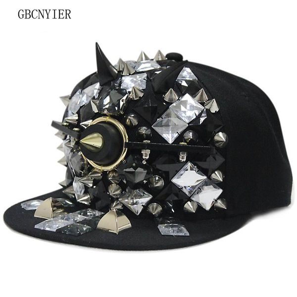 

gbcnyier exaggeration prominent hip hop baseball cap cool men fashion visor hip-hop dance show hat rivet style, Blue;gray