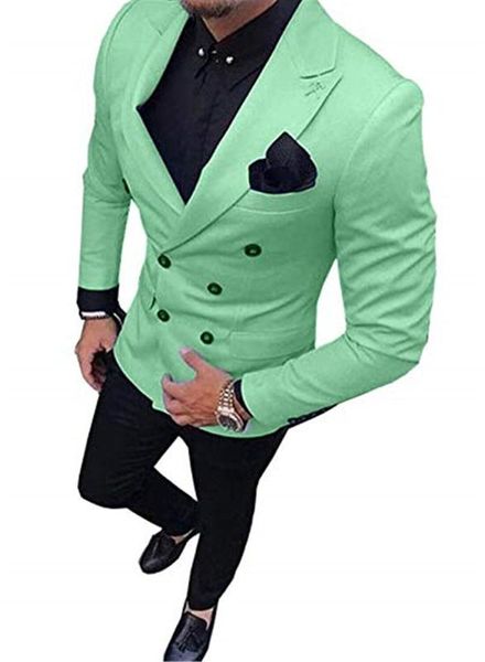 

men's slim fit customized 2 piece wedding groom dress double breasted jacket black pants, White;black