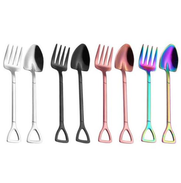 

shovel shape cake spoon stainless steel mini fruit fork for tea coffee sugar ice cream cafe bar tableware qw9433