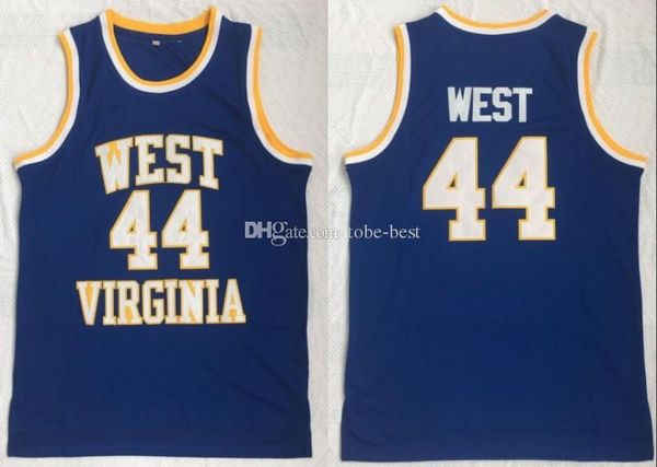 

ncaa west virginia mountaineers #44 jerry west college jerseys retro high school basketball blue stitched vintage jersey s-3xl, Black;red