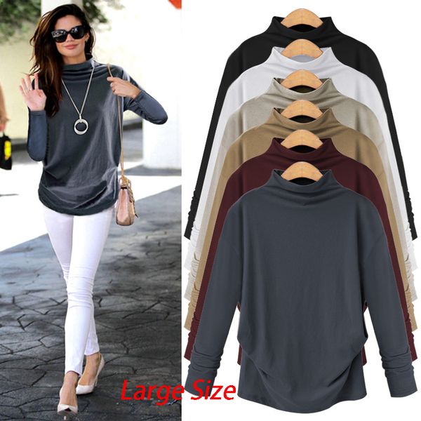 

autumn women korean style fashion womens cotton blouse full sleeve turtleneck blouse large size s-6xl female, White