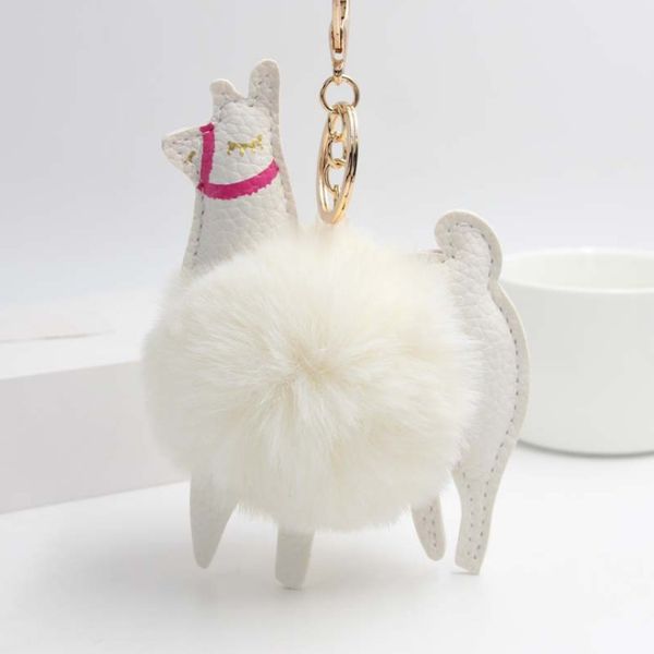 

small wool ball keychain pendant alpaca wool ball keychain bag plush pendant alpaca doll,pu key chain, Silver