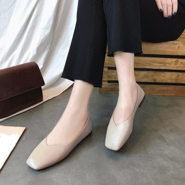 

2020 low-heeled anti-skid shoes women summer autumn skid-proof square toe flat korea style sandals shoes shallow simple shoe, Black