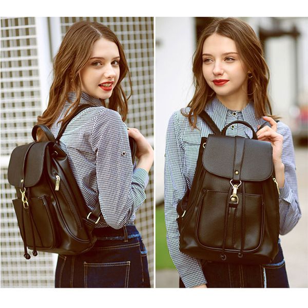 

howru soft pu leather drawstring backpack for women large capacity shoulder bag black school backpacks for teenage girls bagpack